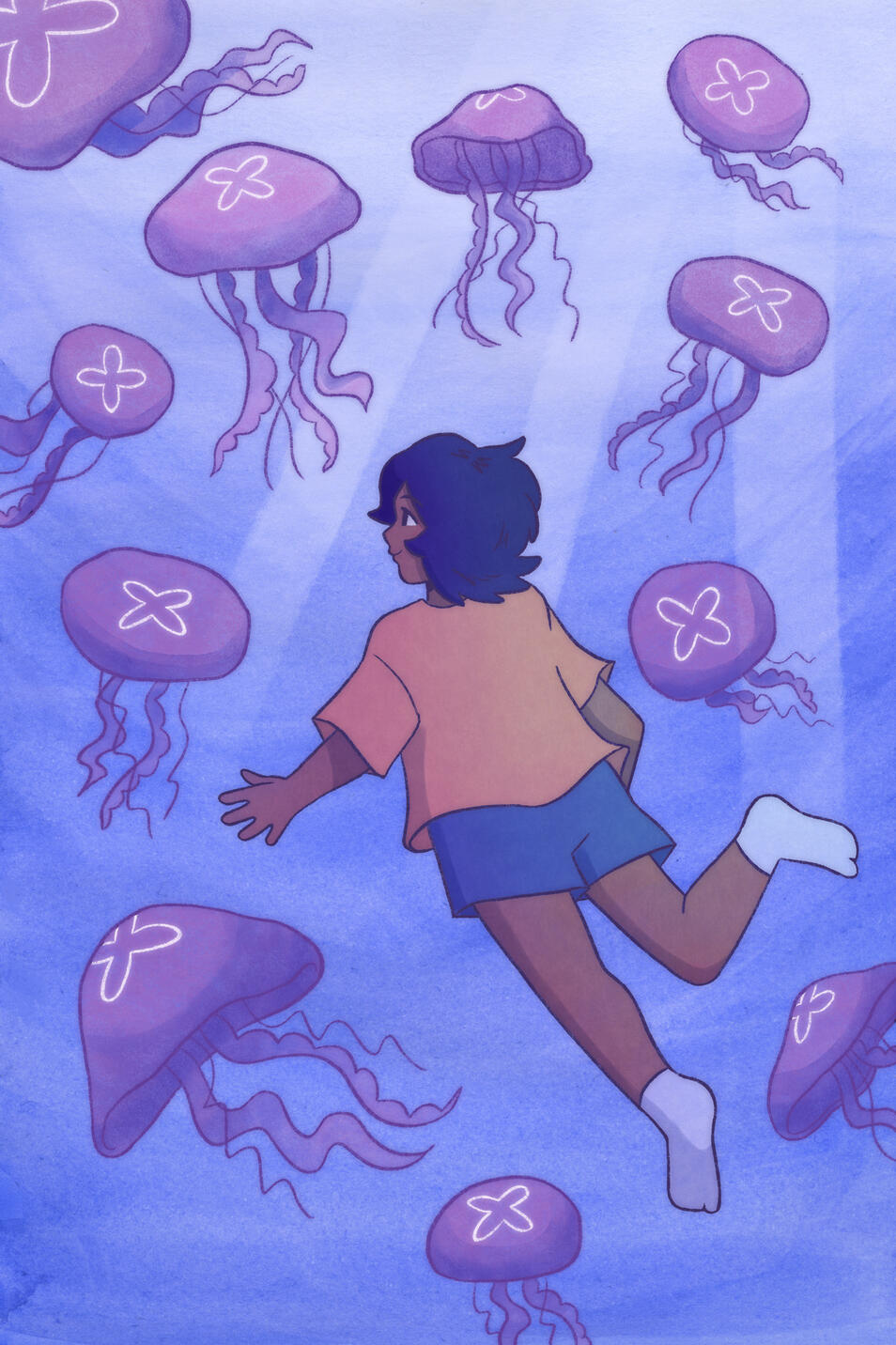 &quot;Jelly Swim&quot;, Watercolor, Digital