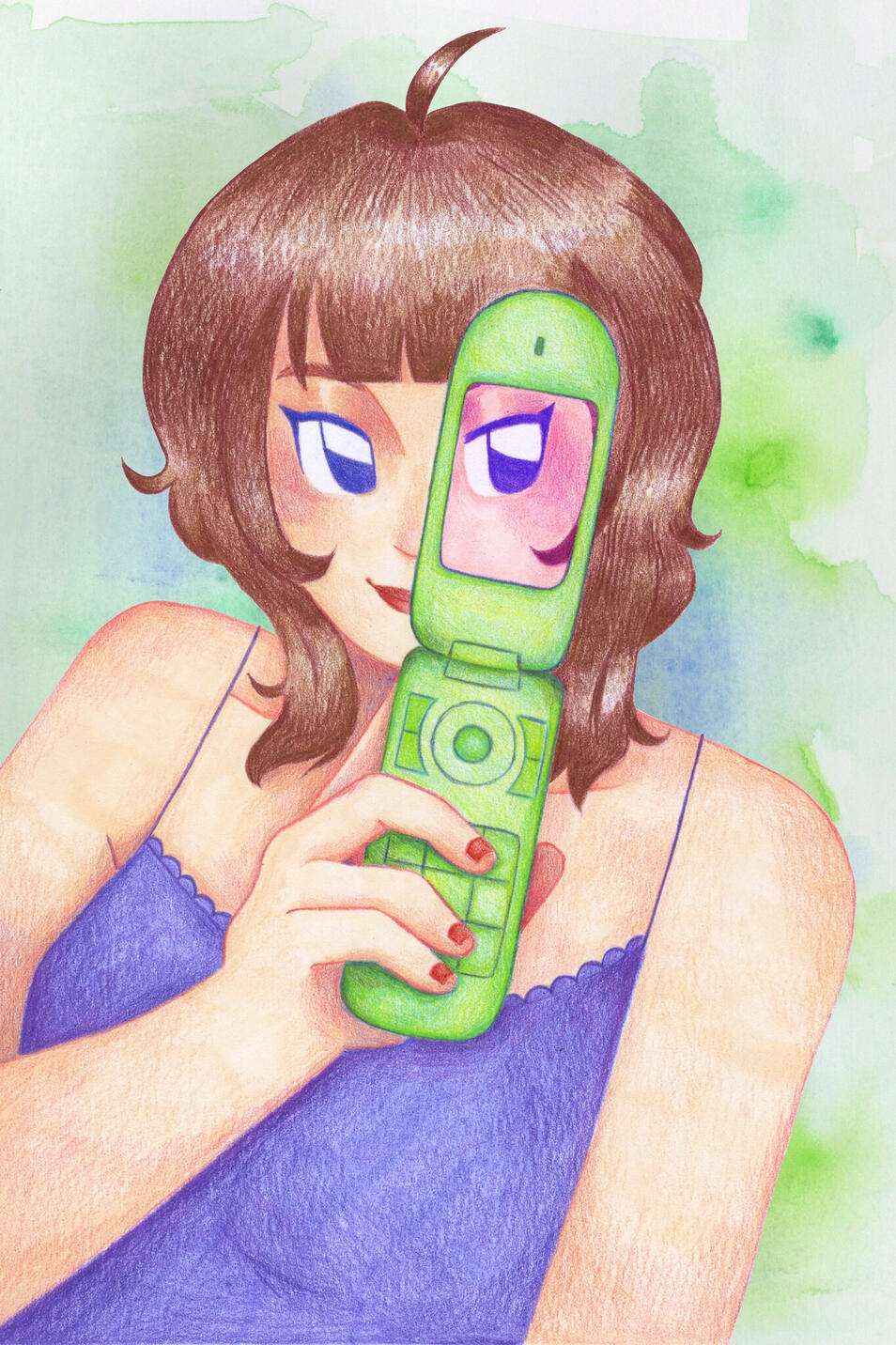 &quot;Flip Phone&quot;, Colored pencil, Watercolor